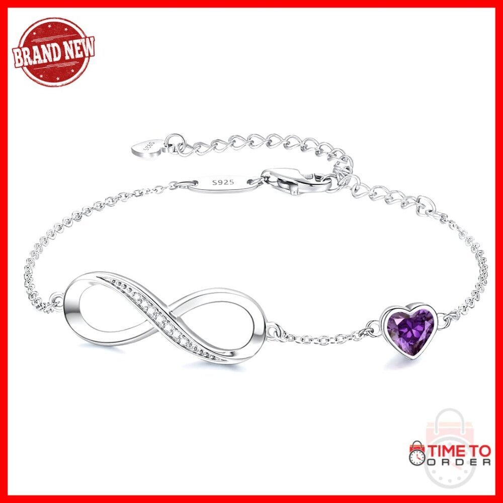 Sterling Silver Infinity Heart Bracelet with Crystal Adjustable Link